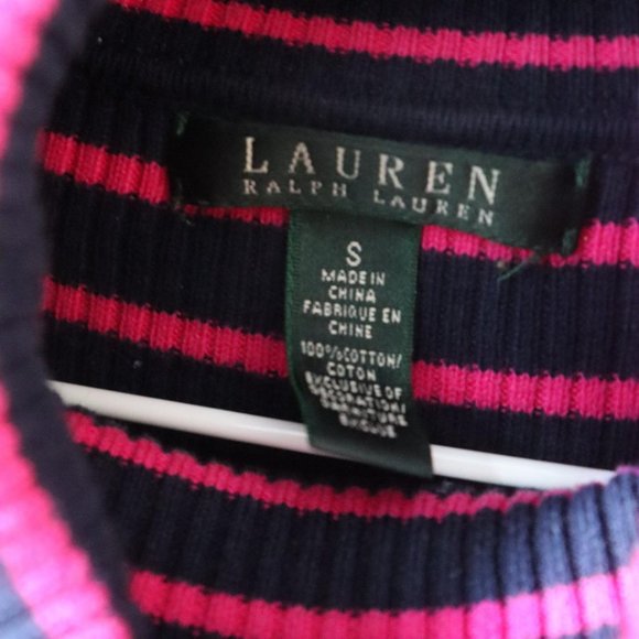 Ralph Lauren magenta/fuchsia and navy striped ribbed turtleneck - Picture 4 of 4